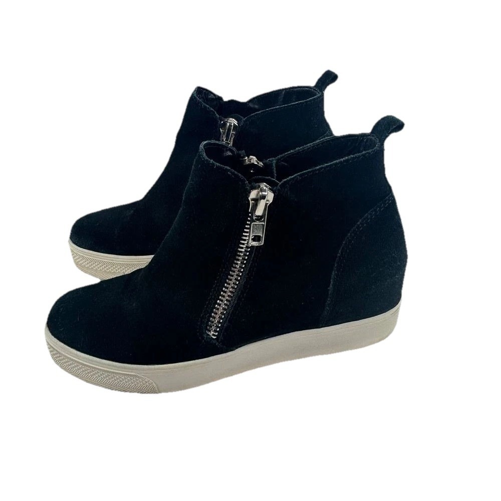 Steve Madden Black Suede Side Zip Hidden Wedge Sneakers Women's Size 8.5 M